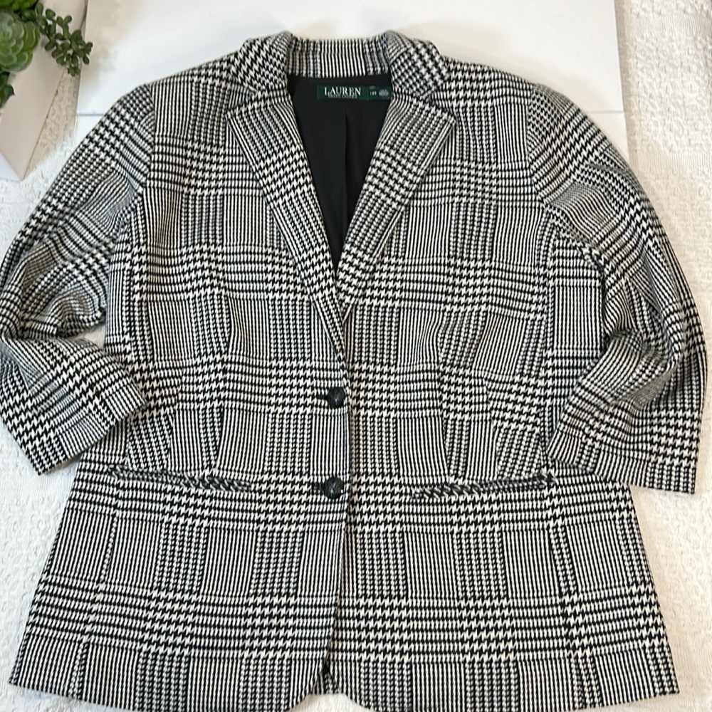 Lauren Ralph Lauren Women’s Houndstooth Heritage Print Blazer Jacket Sz 14w - Picture 6 of 14